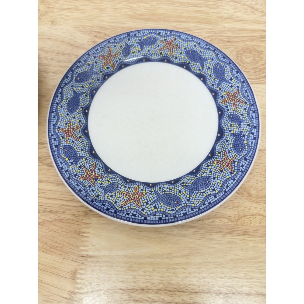 Lot of 2 EUC Pier One Dinner Plate 8" Fish & Starfish Mosaic - Italy #51